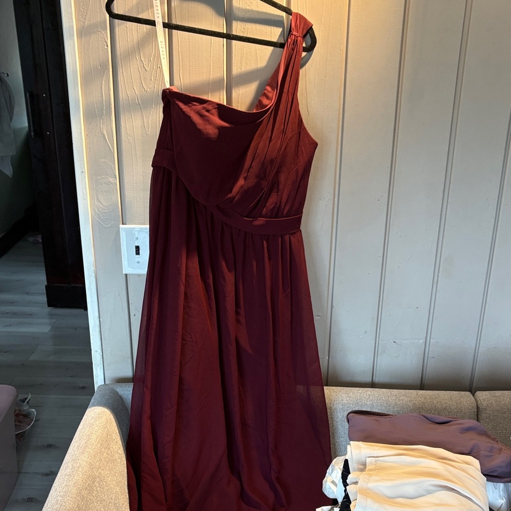 Azazie One-Shoulder Wine Dress - Picture 3 of 3